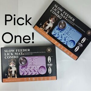 3-in-1 Dog Slow Feeder Lick Mat Silicone w/ Bowl Suction New Blue or Pink